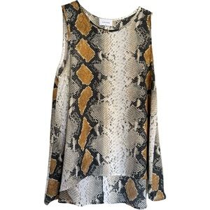 Adrienne Sheer Tank Top Snake Print Sleeveless Size M Brown Gray Hi Lo